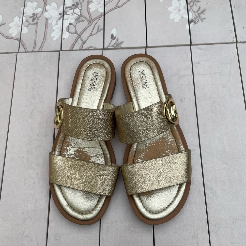 Michael Kors Gold Slide Sandals Modern Minimalist Design